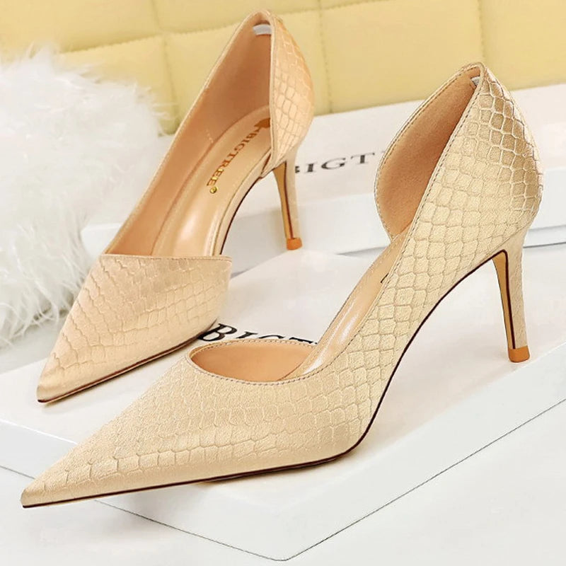 BIGTREE Shoes New Snake Pattern Women Pumps Sexy High Heels Party Shoes Stiletto Heels Wedding Shoes Large Size Female Shoes