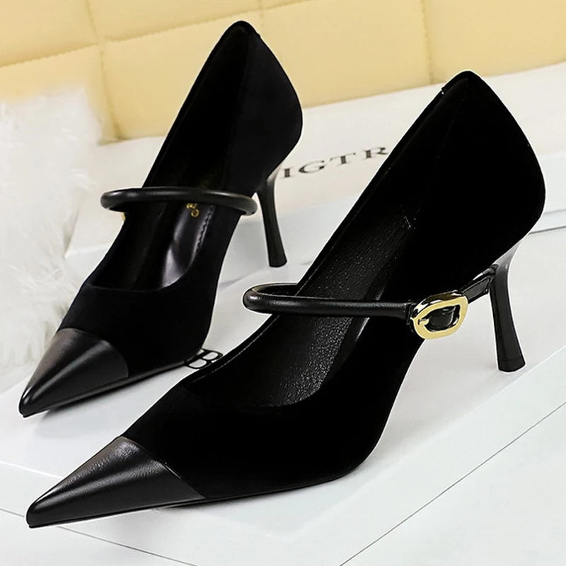 Buckle Pointed Suede Stilettos – Chic High Heels in 7cm & 10cm