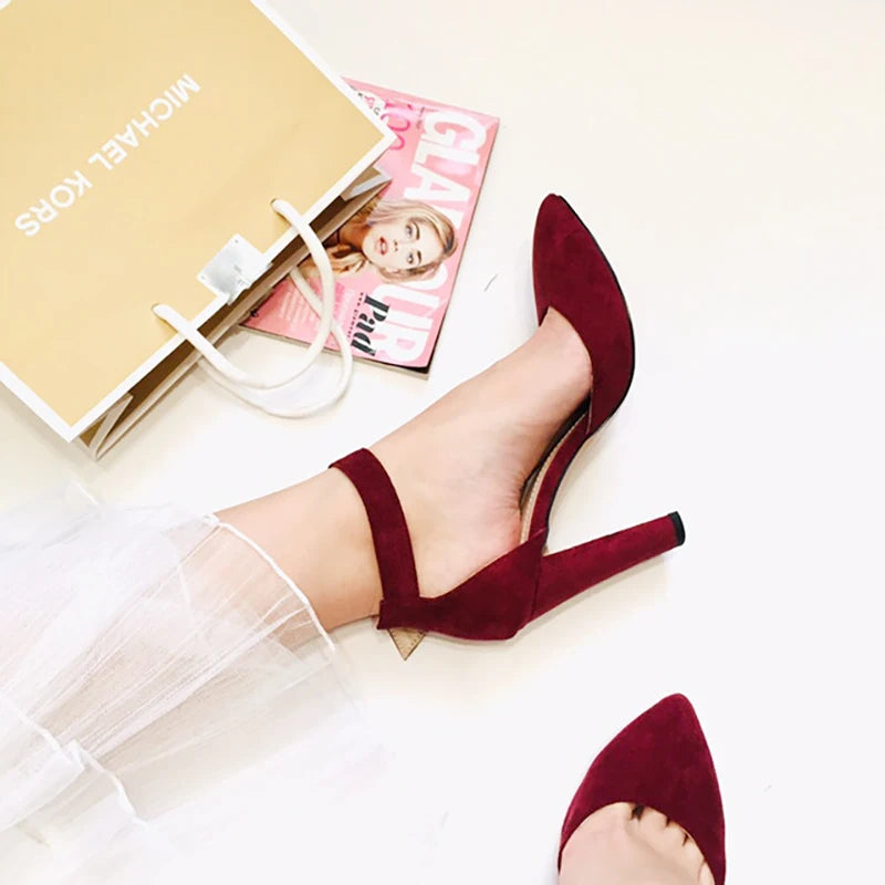 Fashionable Red Wine Pumps – Square High Heel Pointed Toe Ladies Shoes