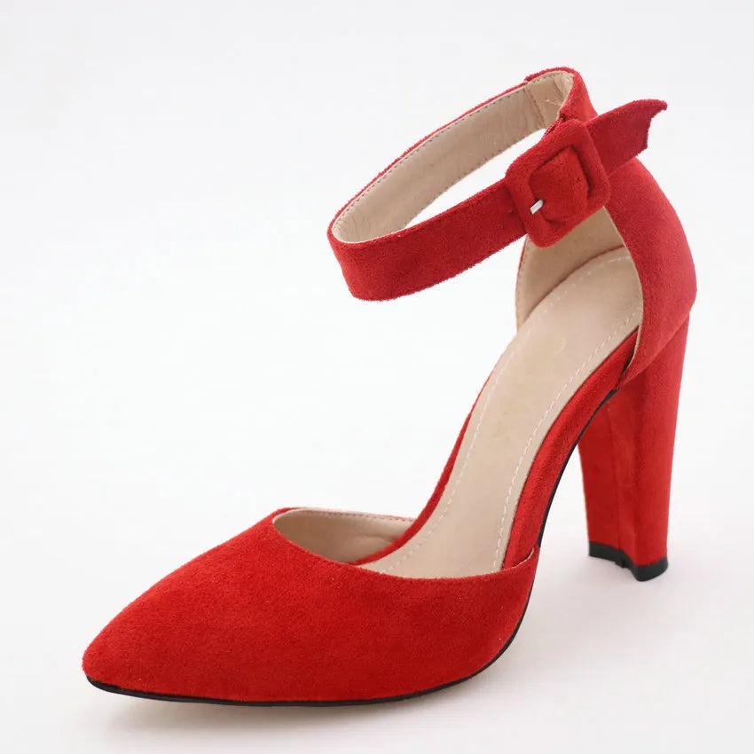 Fashionable Red Wine Pumps – Square High Heel Pointed Toe Ladies Shoes