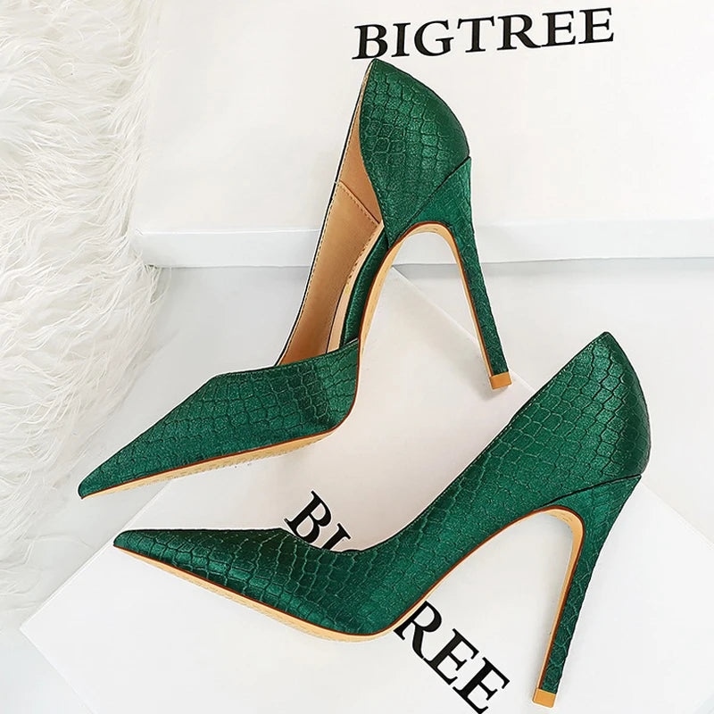 BIGTREE Shoes New Snake Pattern Women Pumps Sexy High Heels Party Shoes Stiletto Heels Wedding Shoes Large Size Female Shoes