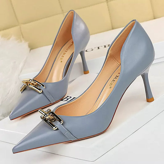 Elegant Kitten Heels with Metal Button – Chic Banquet Stilettos in Size 41-43