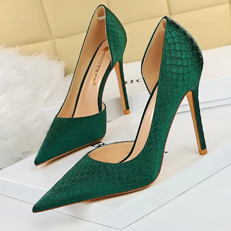 BIGTREE Shoes New Snake Pattern Women Pumps Sexy High Heels Party Shoes Stiletto Heels Wedding Shoes Large Size Female Shoes